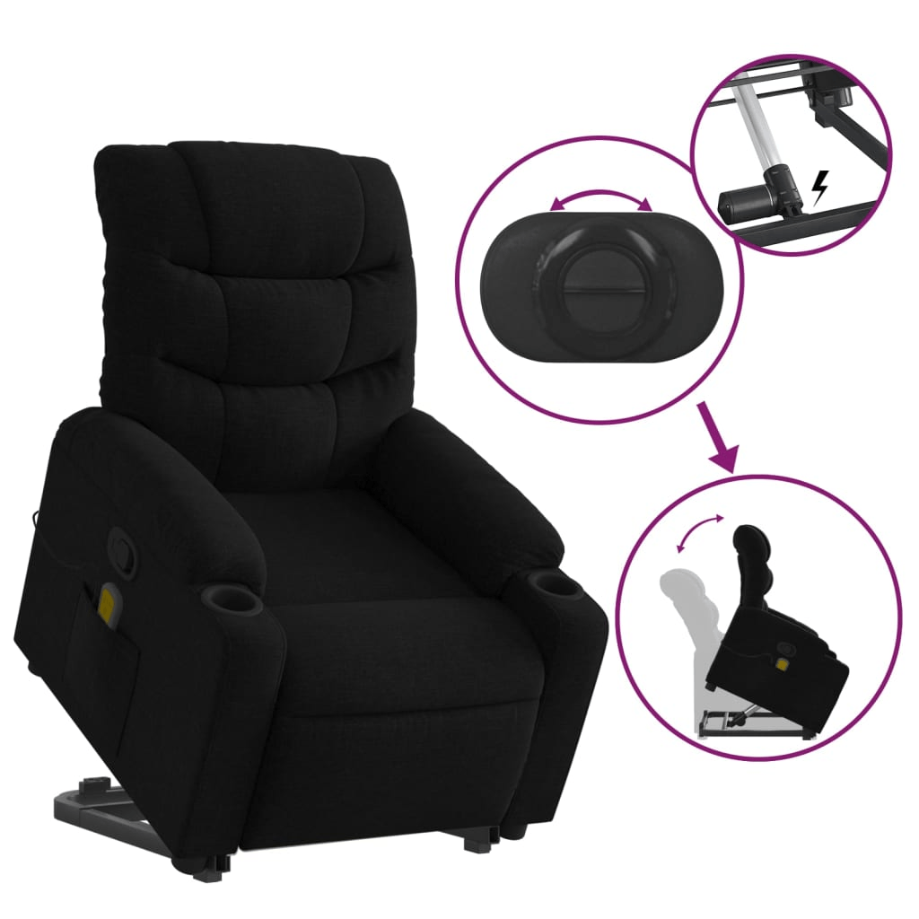 vidaXL Stand up Massage Recliner Chair Black Fabric