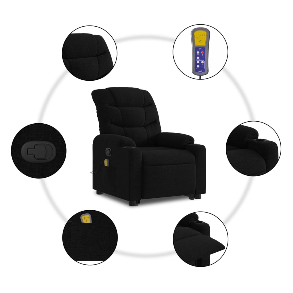 vidaXL Stand up Massage Recliner Chair Black Fabric