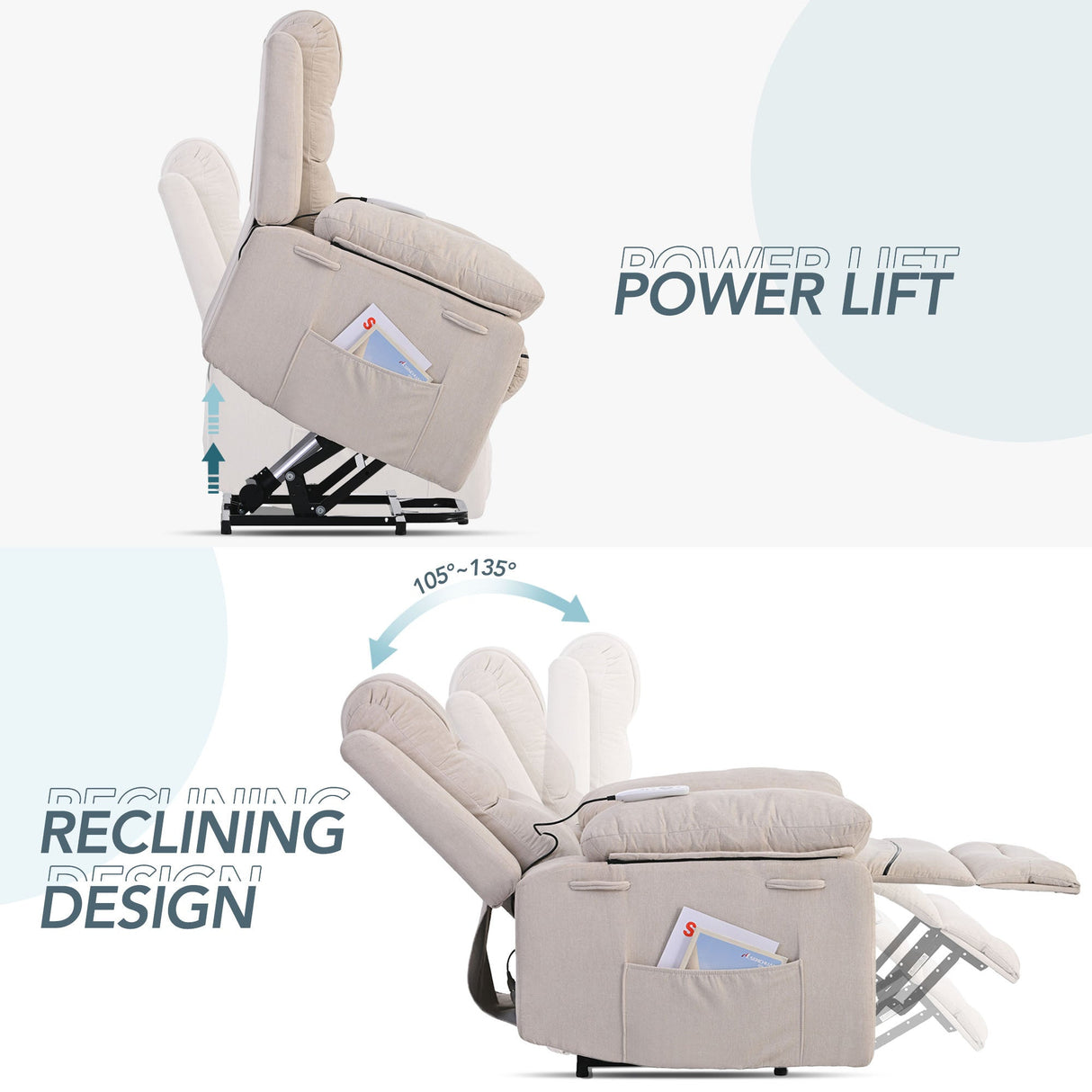 Massage Recliner,Power Lift Chair for Elderly with Adjustable Massage