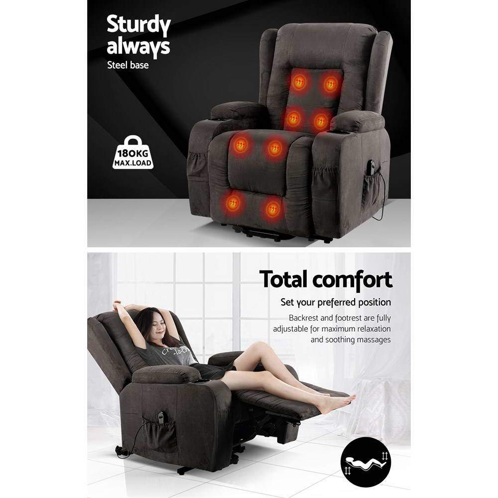 Artiss Electric Recliner Chair Lift Heated Massage Chairs Fabric