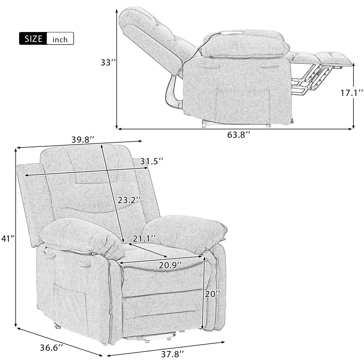 Massage Recliner,Power Lift Chair for Elderly with Adjustable Massage