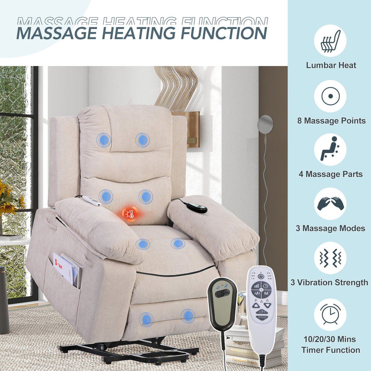 Massage Recliner,Power Lift Chair for Elderly with Adjustable Massage