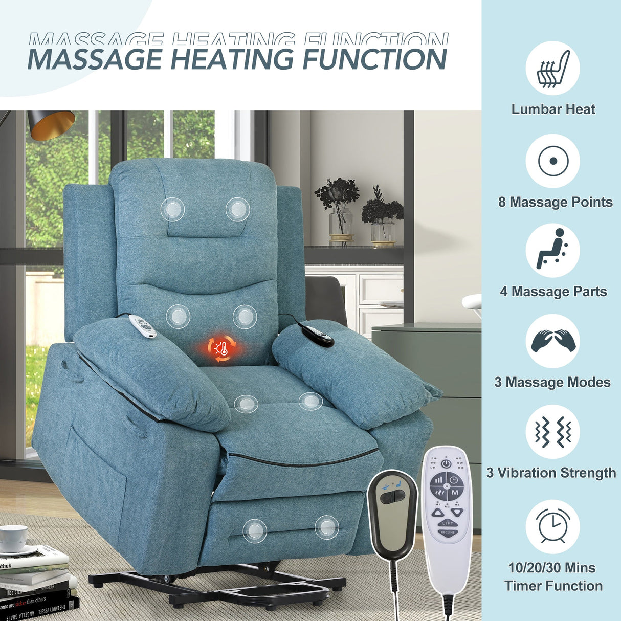 Massage Recliner,Power Lift Chair for Elderly with Adjustable Massage