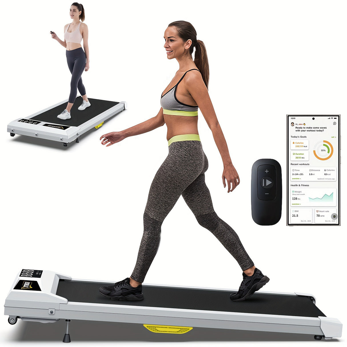 1PC Walking Pad with Incline Under Desk Treadmill for Home Office Voice Control Smart Treadmills Compatible with ZWIFT KINOMAP APP Treadmills for HomeOffice 300lbs Weight Capacity