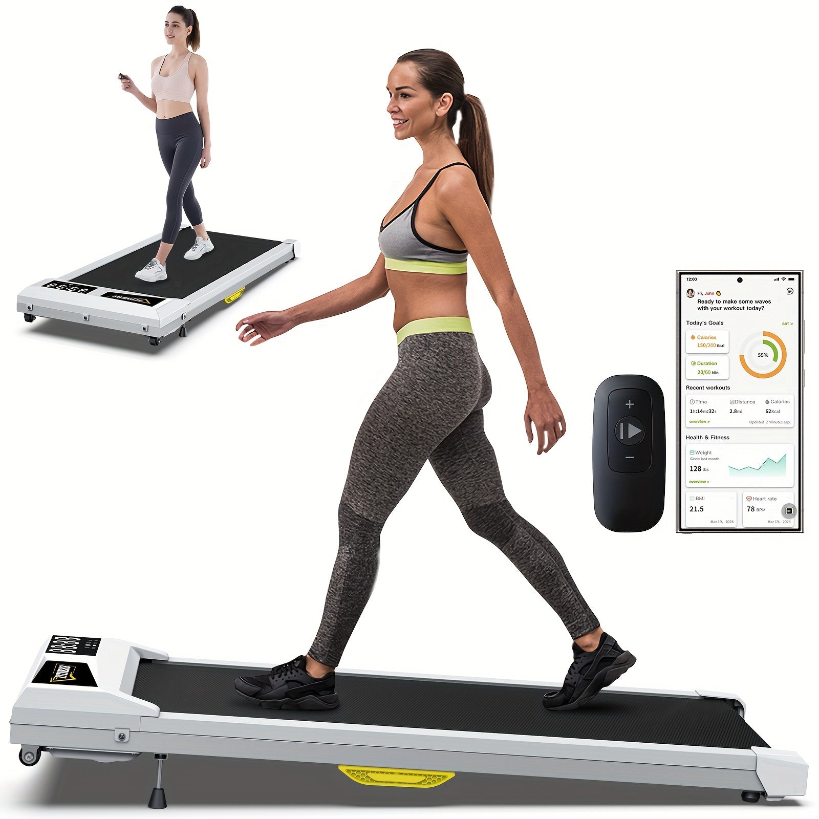 1PC Walking Pad with Incline Under Desk Treadmill for Home Office Voice Control Smart Treadmills Compatible with ZWIFT KINOMAP APP Treadmills for HomeOffice 300lbs Weight Capacity